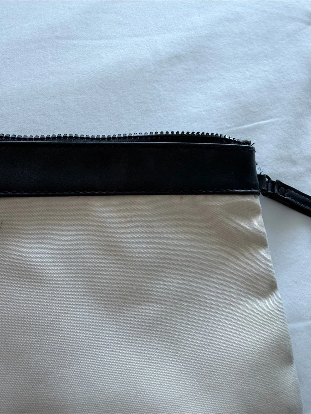 Yves Saint Laurent Beige Canvas Pouch with Black Trim